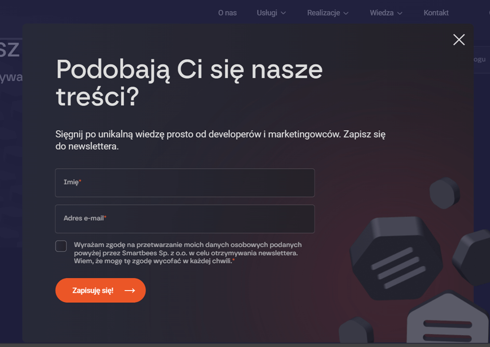 Pop-up zagłębienia w treść Okno pop-upu