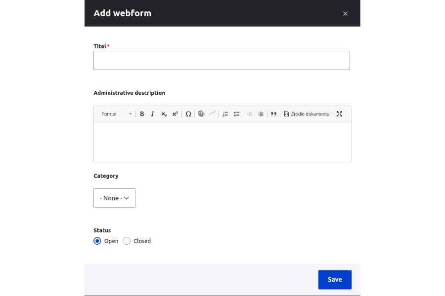 Setting up the web form Webform settings