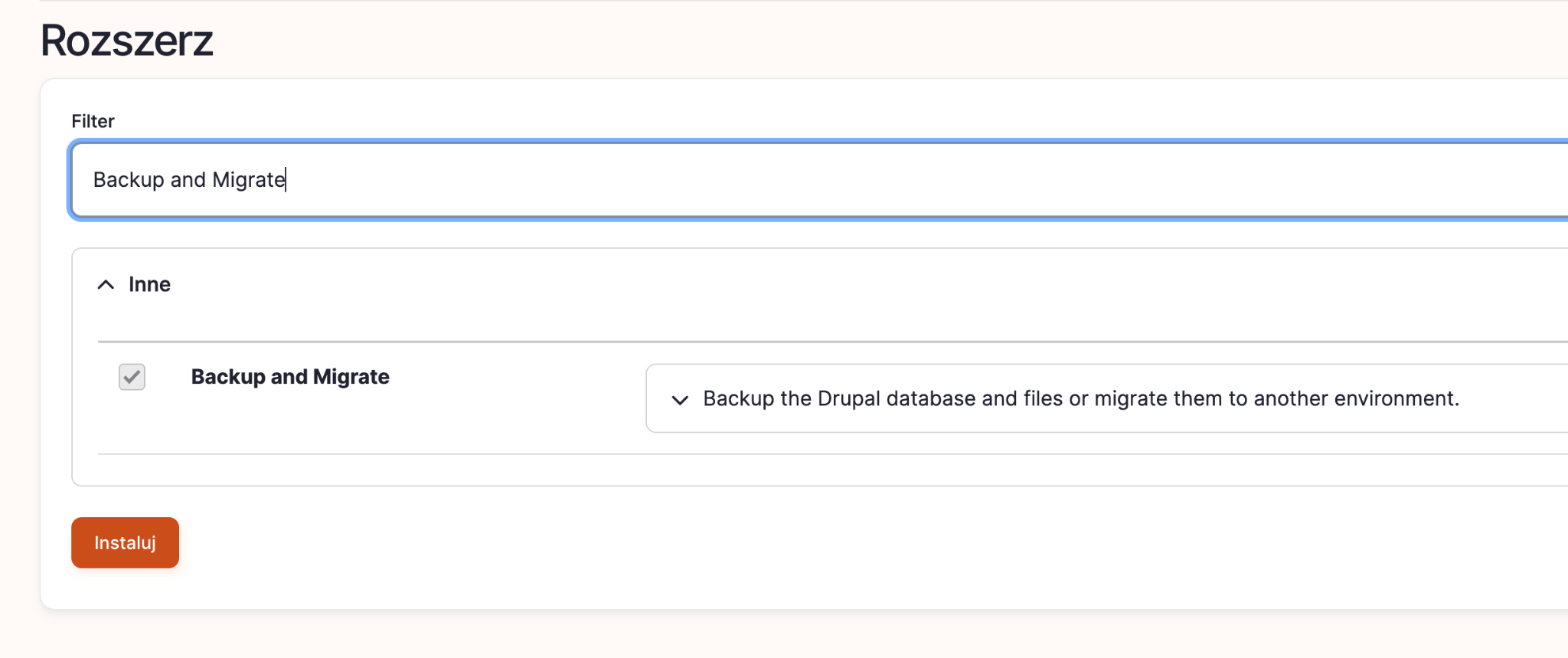 Jak zainstalować Backup and Migrate? Aktywacja moduł