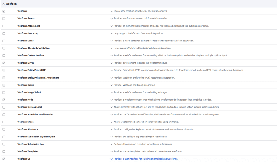 Webform - tools List of form tools
