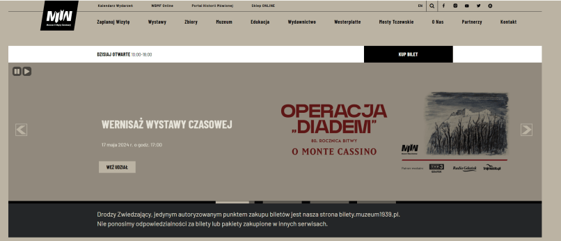 Przykład witryny na Drupalu - Muzeum II WŚ Muzeum II Wojny - strona na Drupalu