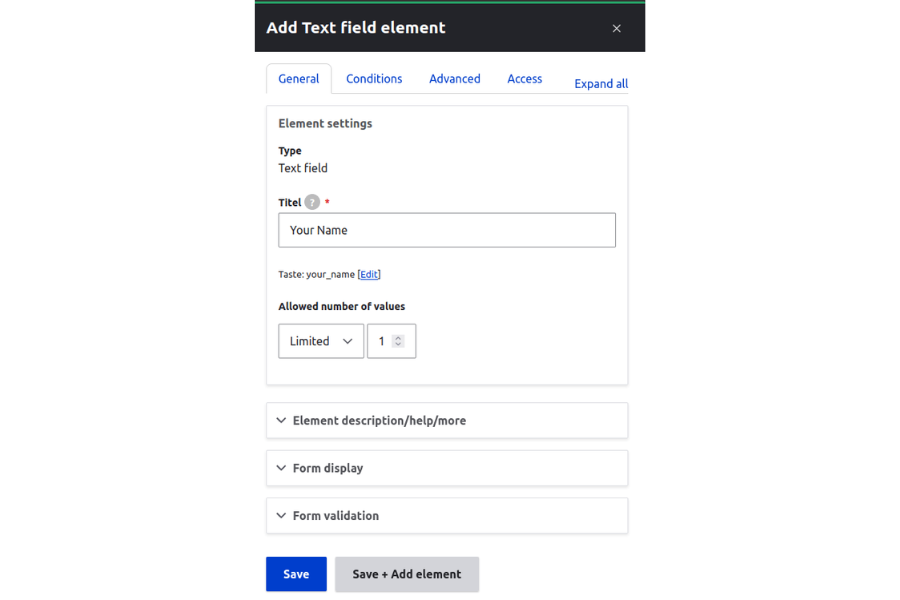 Webform - text field Text field element