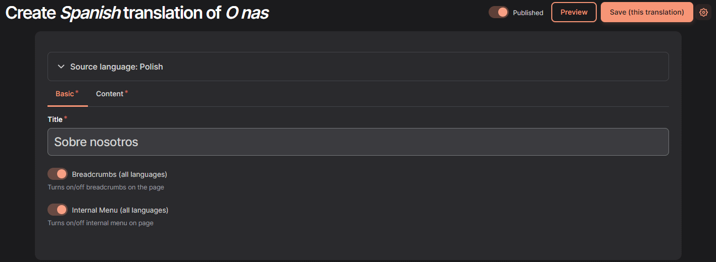 Save changes Add translated content