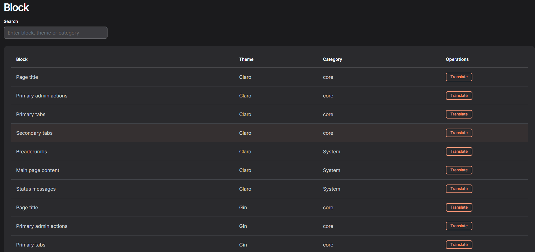 Editing the blocks List of blocks