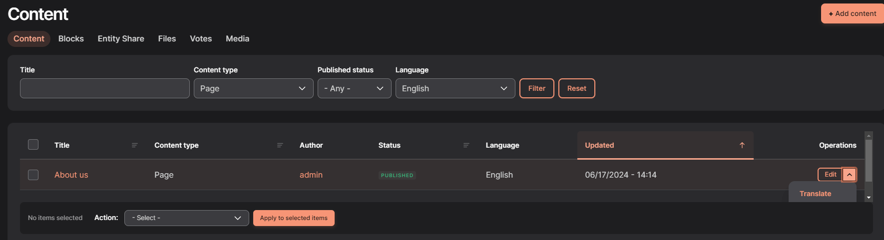 Website content translation Translating the content