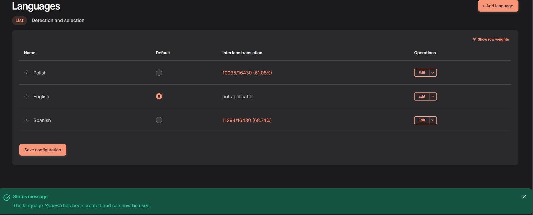 Installed languages - the list The list of installed languages