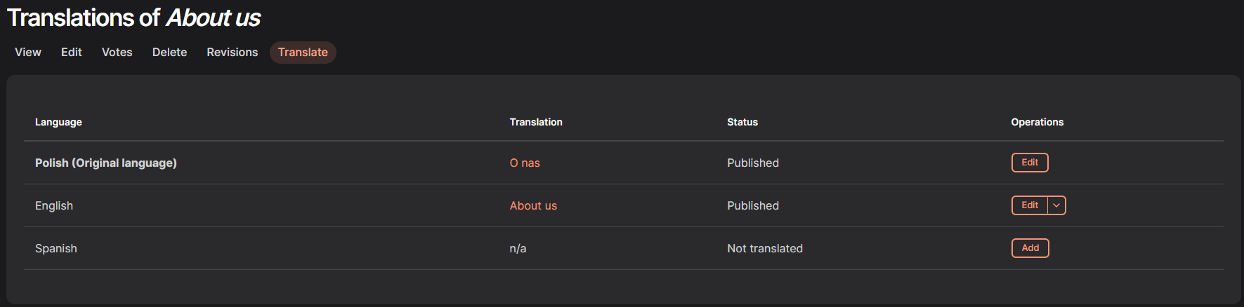 Language list Select the language