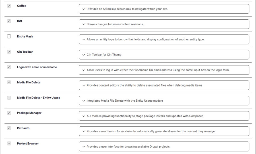 New feature - integrated modules Drupal Starshot integrated modules