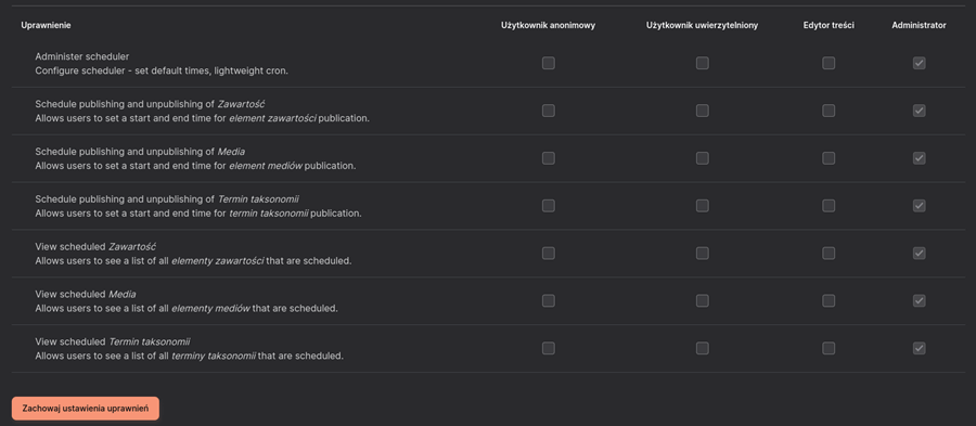 Moduł Scheduler - konfiguracja uprawnień Skonfiguruj uprawnienia