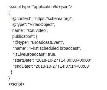 Schema Video - etykieta „na żywo&quot;