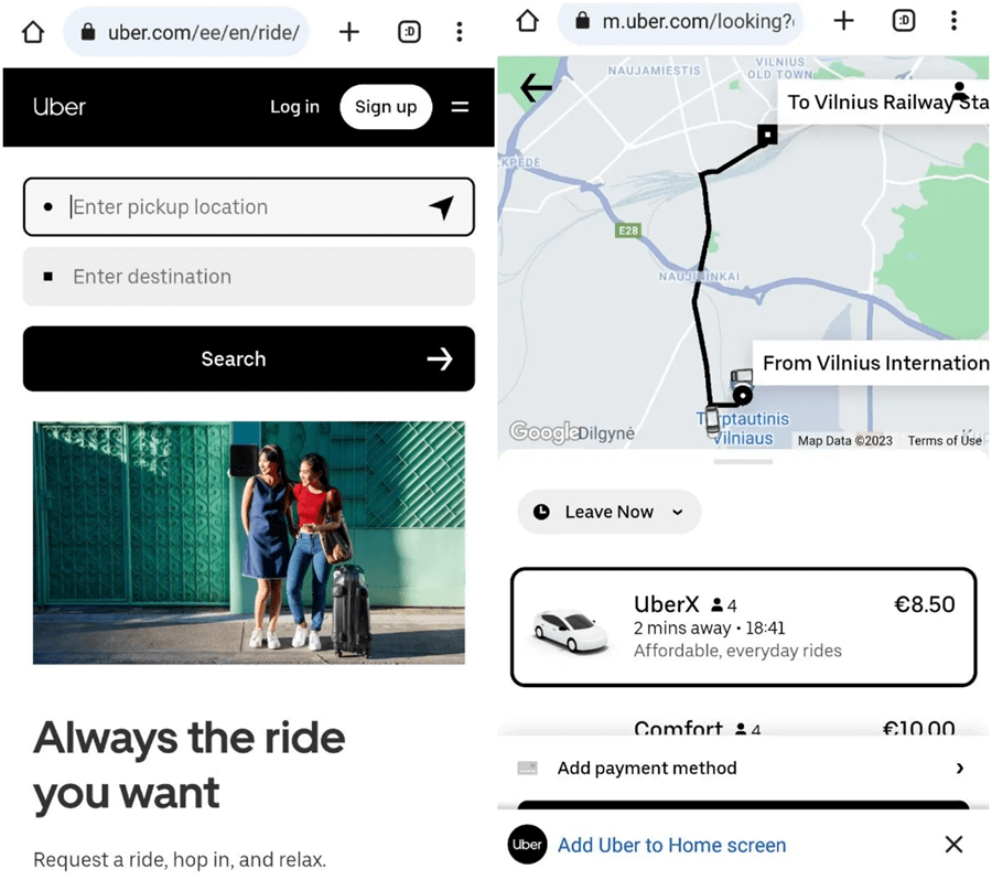 Przykład progresywnej aplikacji webowej - Uber Uber PWA