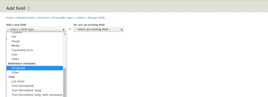 Adding a new Paragraph-type field Adding a Paragraph-type field