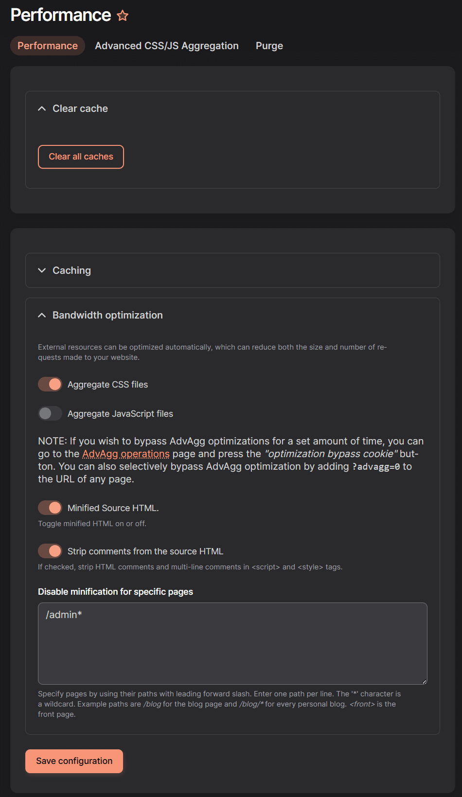 CSS and JavaScript aggregation Enabling file aggregation