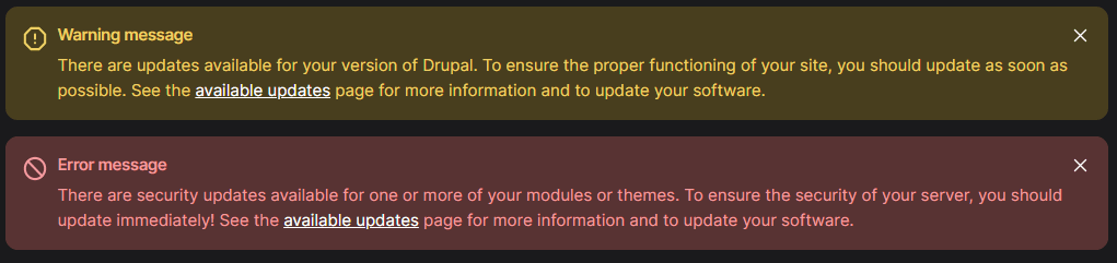 Update Manager notifies about available updates Update Manager module in Drupal
