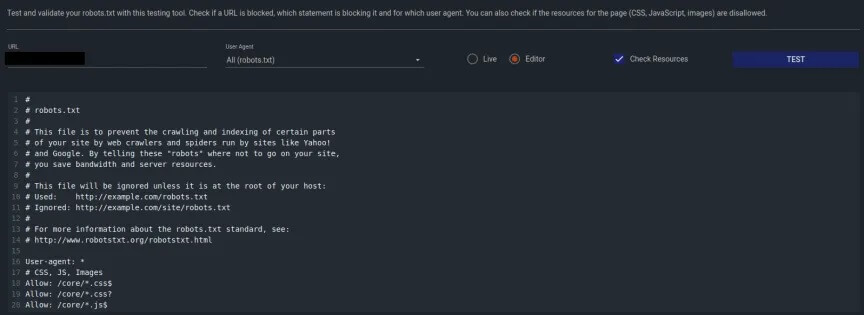 RobotsTxt file testing TechnicalSEO tool