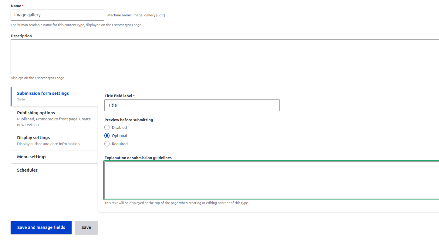Field management in Drupal image gallery Adding new content type in Drupal