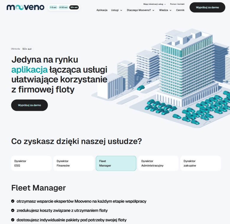 Mooveno strona internetowa Ostateczny wygląd strony Mooveno
