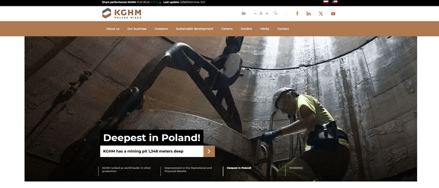 KGHM website on Drupal KGHM homepage