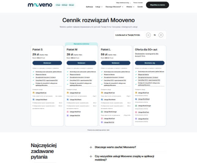 Cennik usług w Mooveno Cennik rozwiązań Mooveno