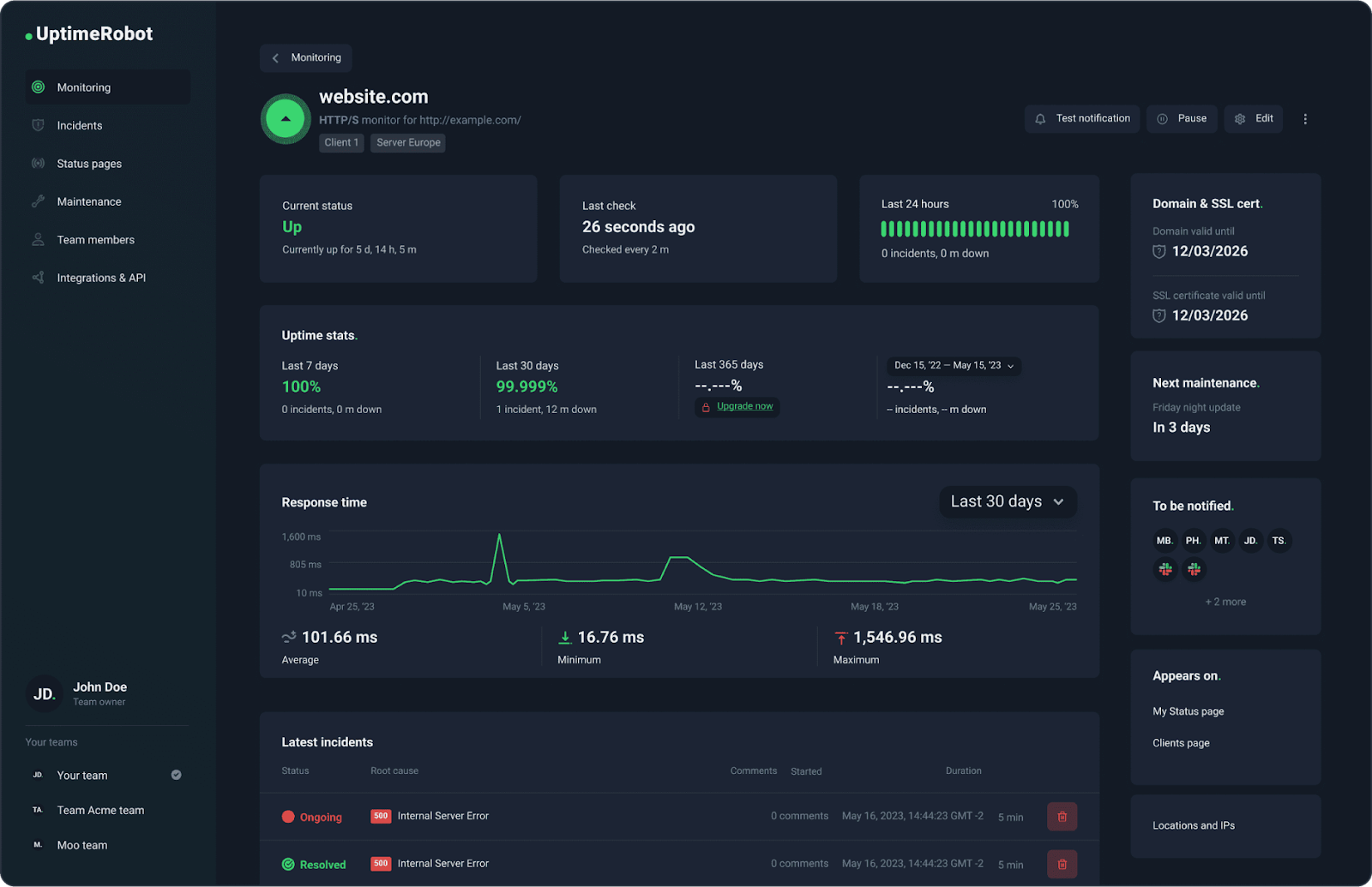 Wykorzystanie UptimeRobot do monitorowania strony