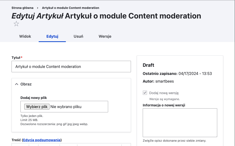 Opcje edycji treści