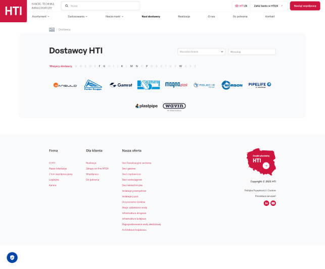Supplier list view on HTI's new website Supplier listing for HTI