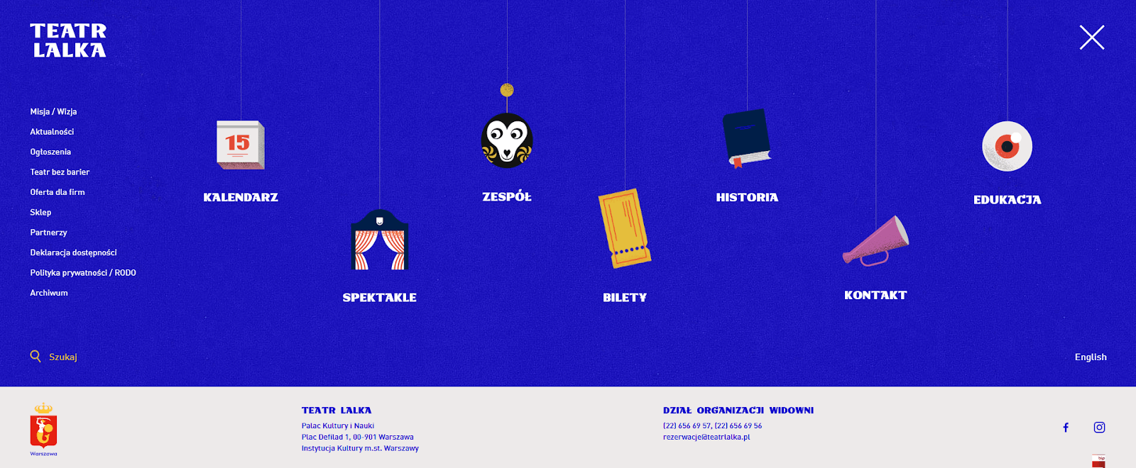 Menu na stronie teatru lalek Teatr lalek - menu na stronie internetowej