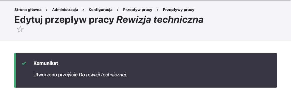 Edycja przejścia statusów treści - sukces