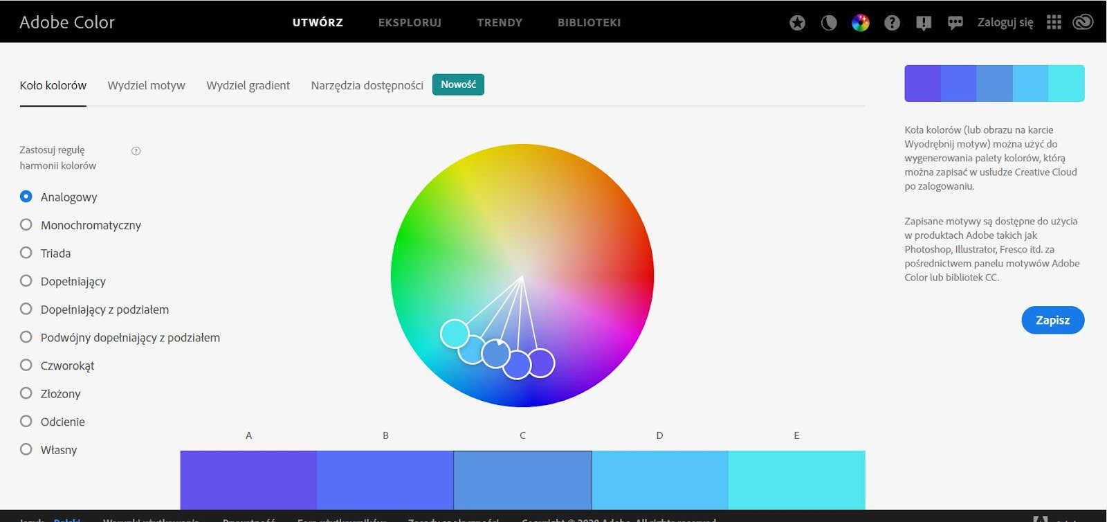 Wybór gamy kolorystycznej metodą analogową