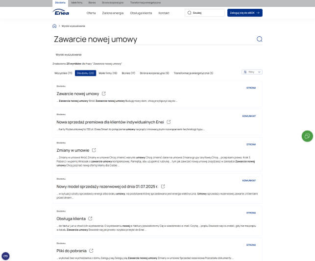 Wyszukiwarka treści na stronie korporacyjnej Zaawansowana wyszukiwarka treści - Enea