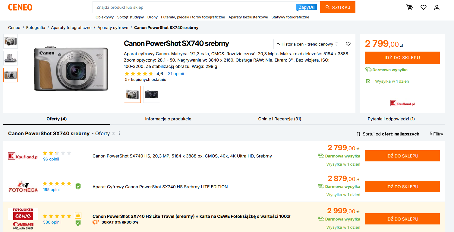 Kolory wykorzystywane na stronie Ceneo