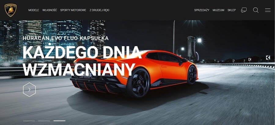 Gama kolorów strony internetowej Lamborghini