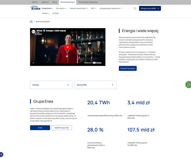 Page division into sections for Enea's new site