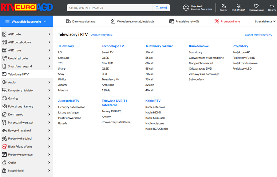 Drzewko kategorii w sklepie Euro RTV AGD