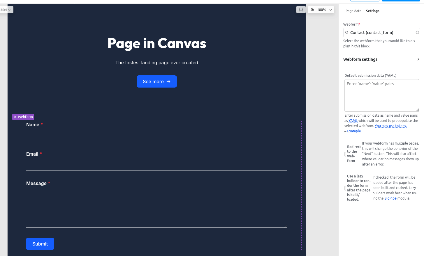 Drupal Canvas - adding a Webform module