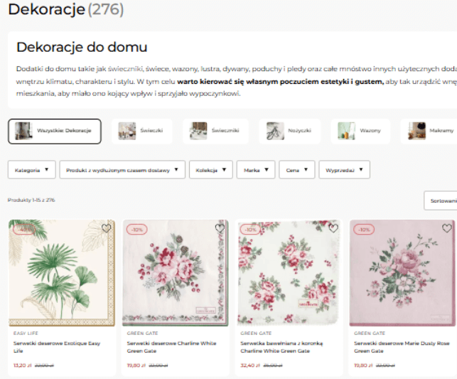 Home & Passion – navigation Faceted navigation on Home & Passion website