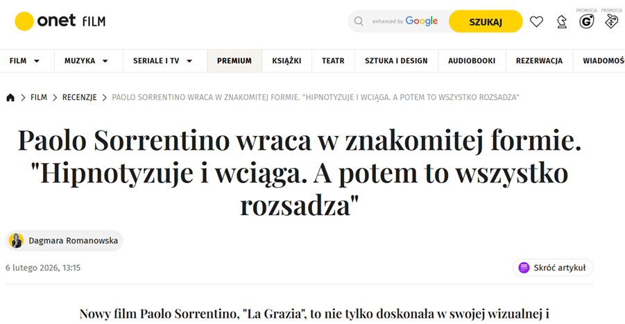 Nawigacja okruszkowa na stronie Onet