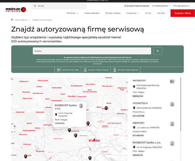 Interaktywna mapa serwisantów