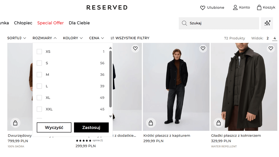 Reserved - nawigacja fasetowa