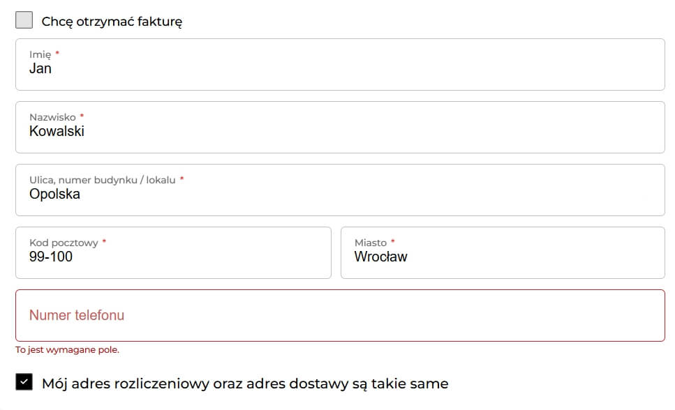 Błąd w formularzu e-commerce