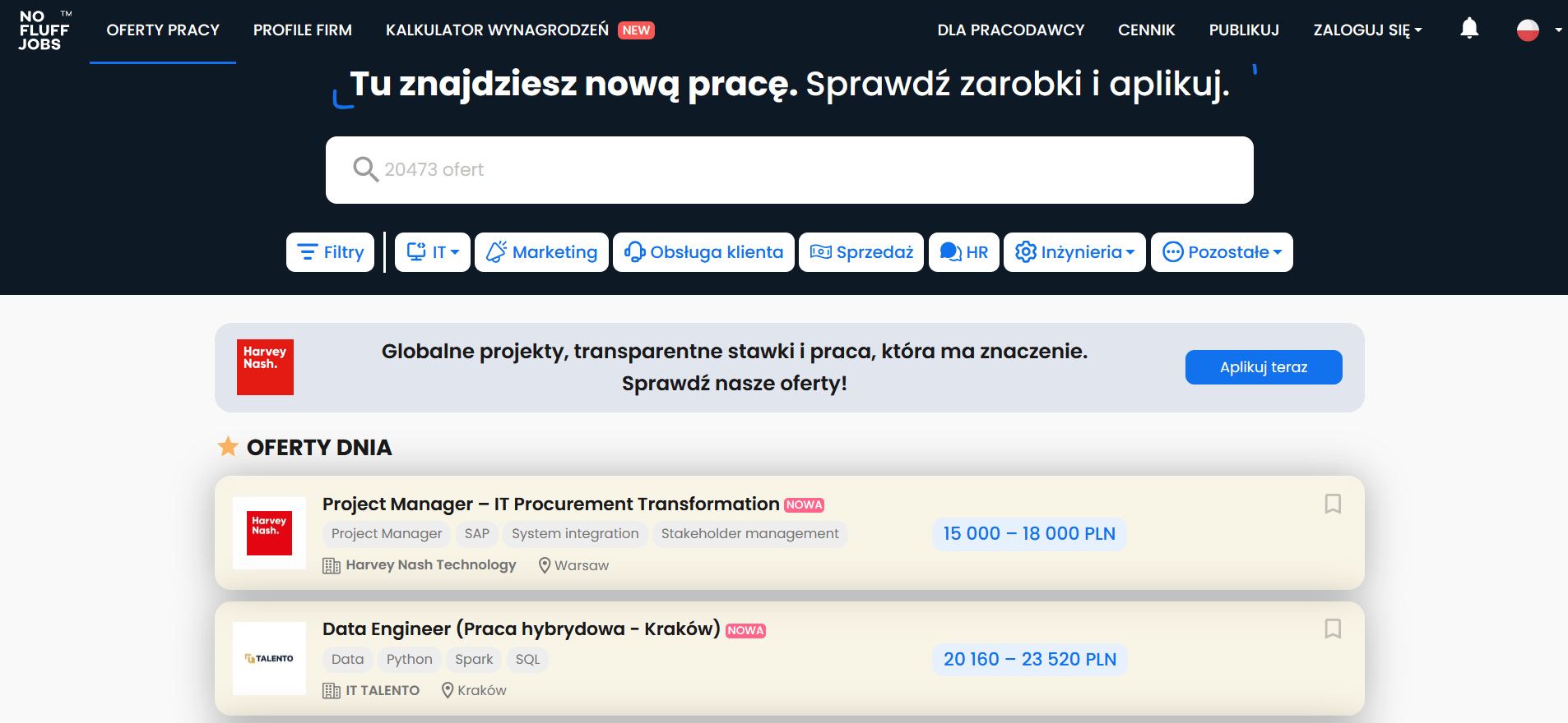 WordPress – strona internetowa No Fluff Jobs