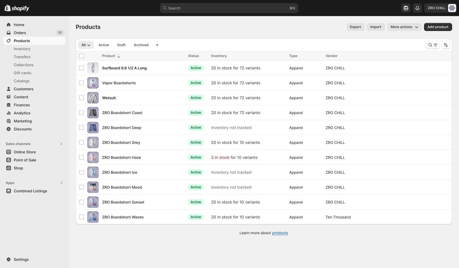 Panel administracyjny Shopify