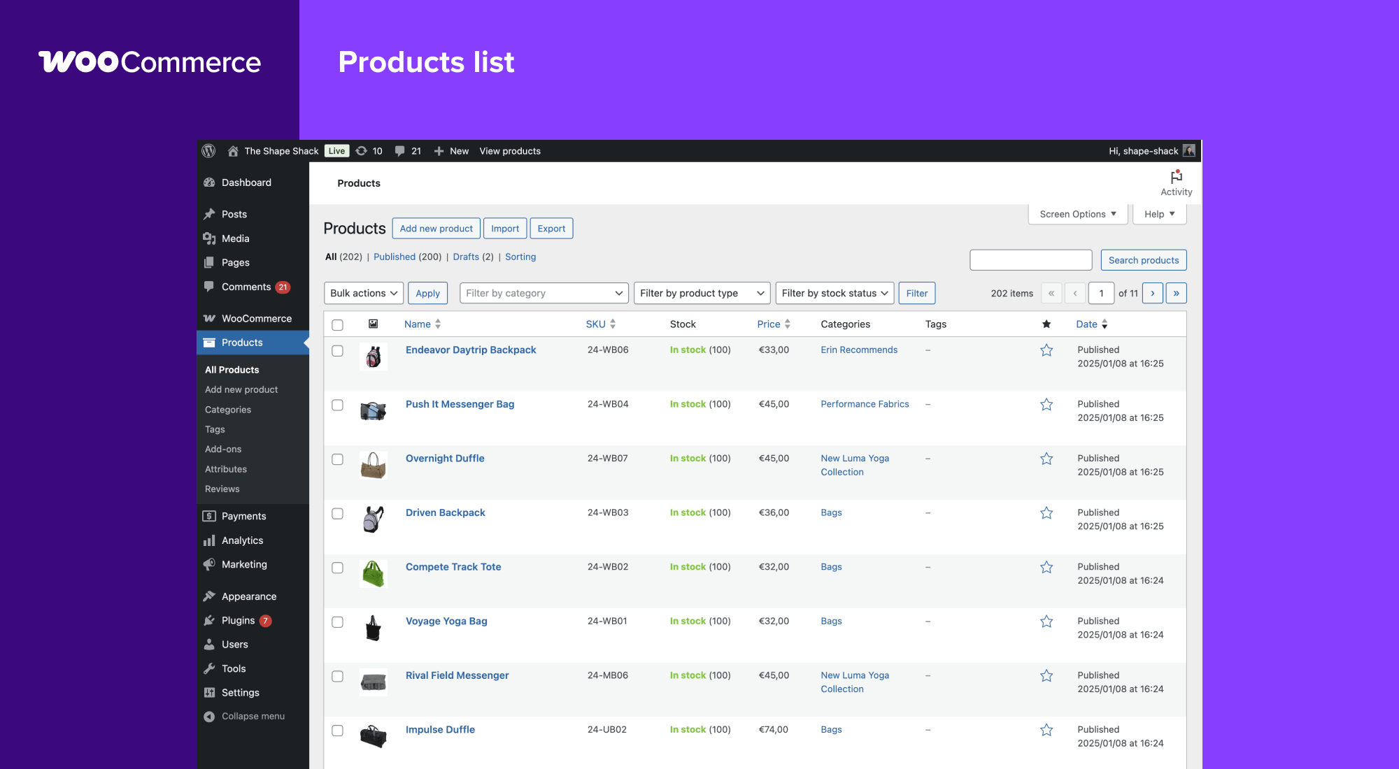 Panel administracyjny WooCommerce