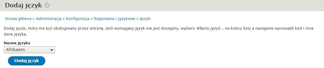 Dodaj język w panelu Dodaj język w panelu