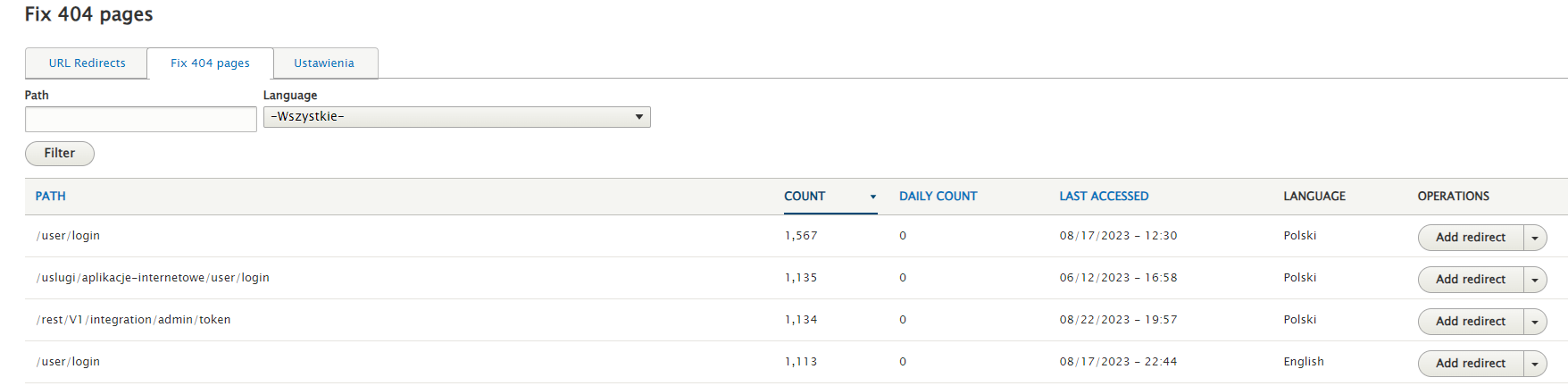 CMS Drupal - Redirect404 module Redirect404 in Drupal