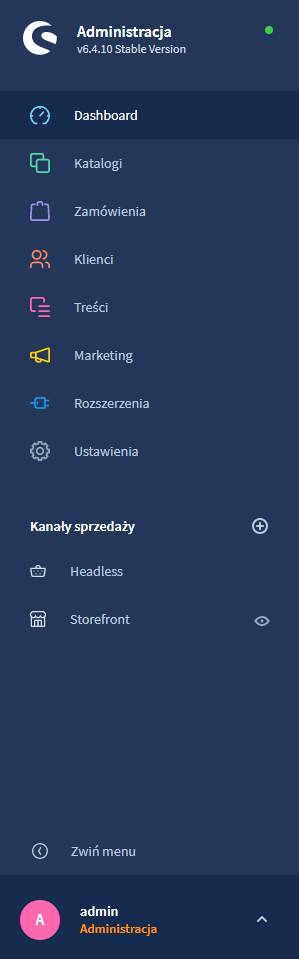 Menu Shopware 6 Menu administracyjne Shopware 6