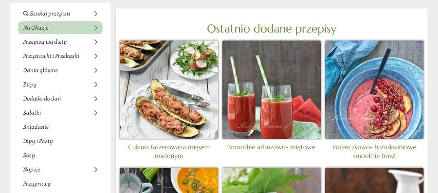 Menu pionowe na stronie Kuchni Domowej Menu strony Kuchni Domowej