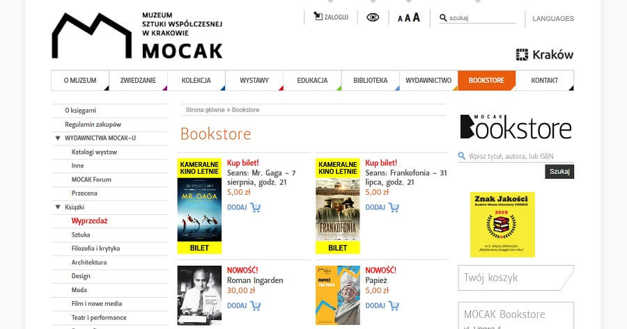 Rozwinięte menu hybrydowe strony Muzeum Sztuki Współczesnej w Krakowie Rozwinięte menu strony Muzeum Sztuki Współczesnej w Krakowie