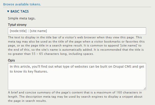 CMS Drupal - Meta description Meta description in Drupal