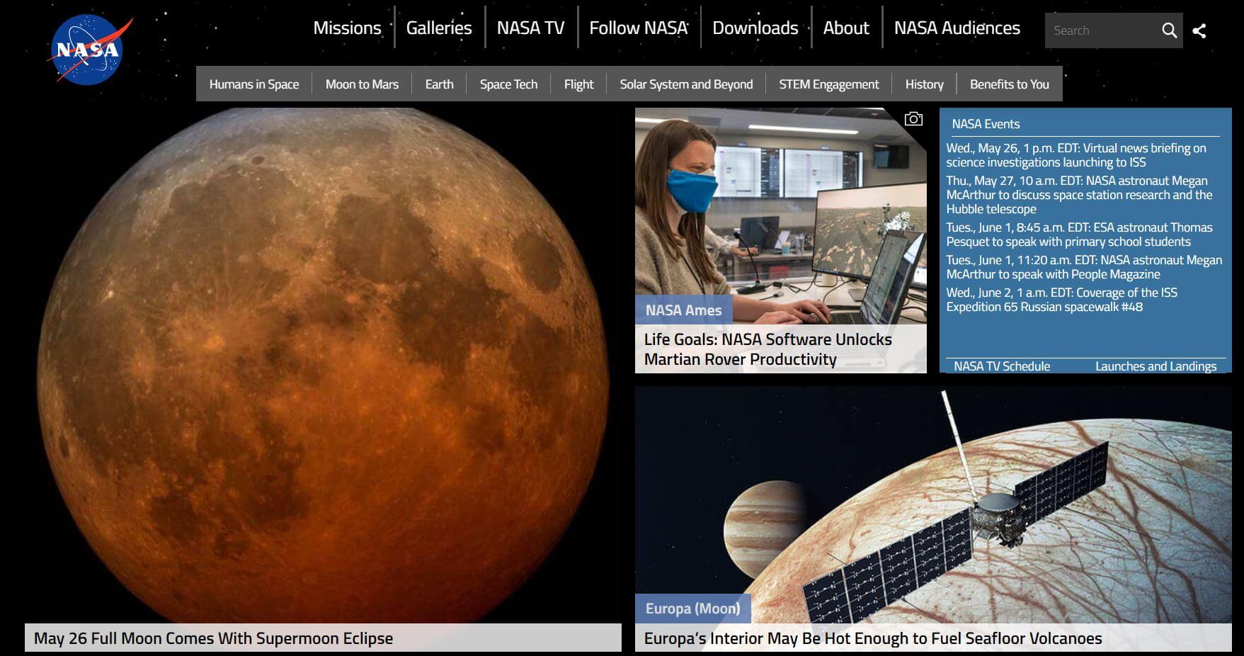 NASA's Drupal-based website NASA's website on Drupal